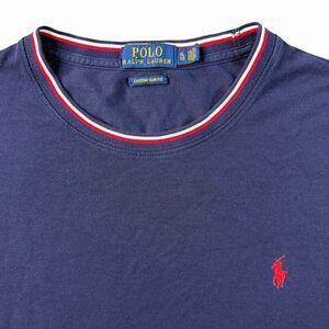 Polo Ralph Lauren Navy Blue Pique Knit Ringer Shirt Men’s XL Custom Slim Fit Y2K